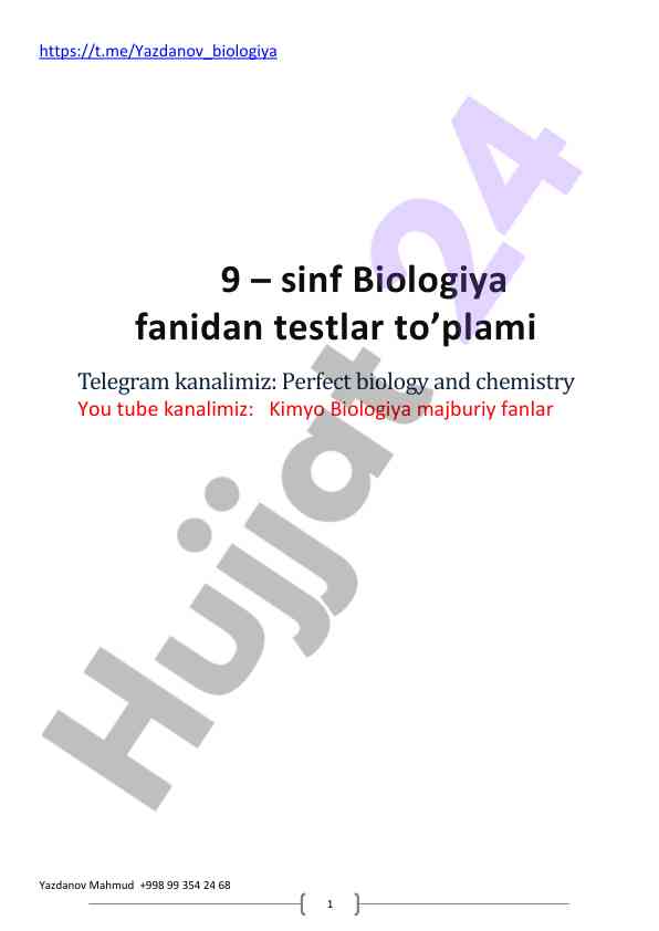 Biologiya fanidan testlar to’plami