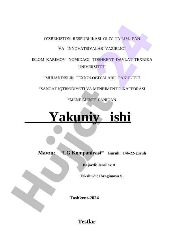 Lg kompaniyasi haqida test materiallari