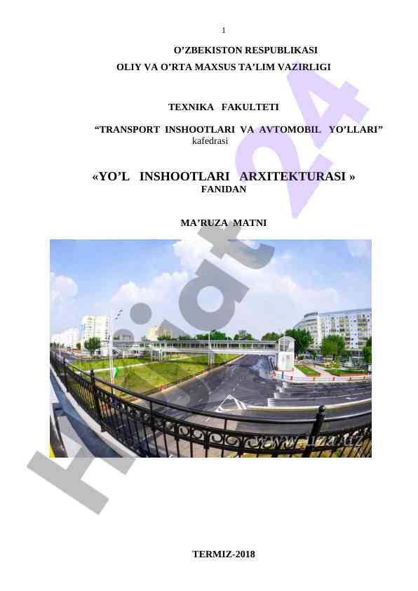 Yol Inshootlari Arxitekturasi Ma'ruza Matni