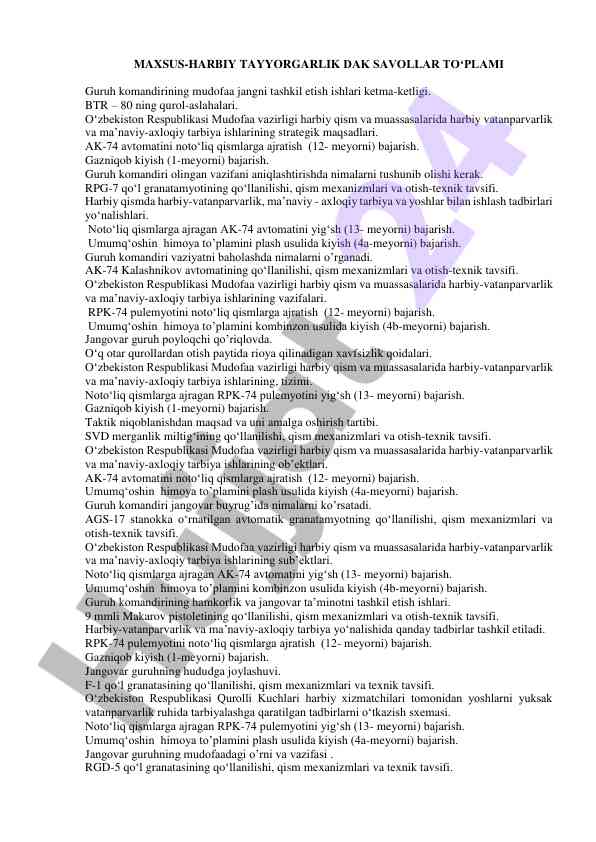 Maxsus harbiy tayyorgarlik savollar to‘plami