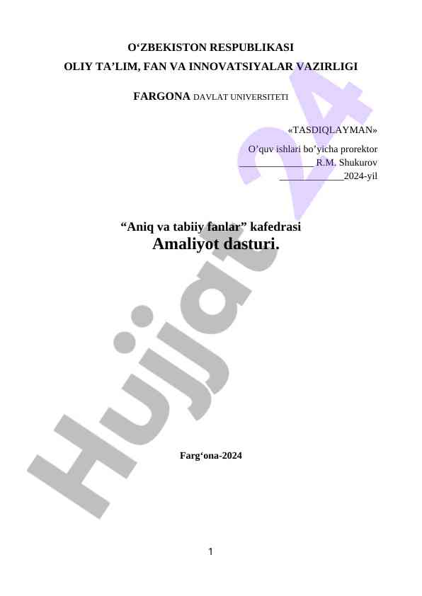 Aniq Va Tabiiy Fanlar Amaliyot Dasturi