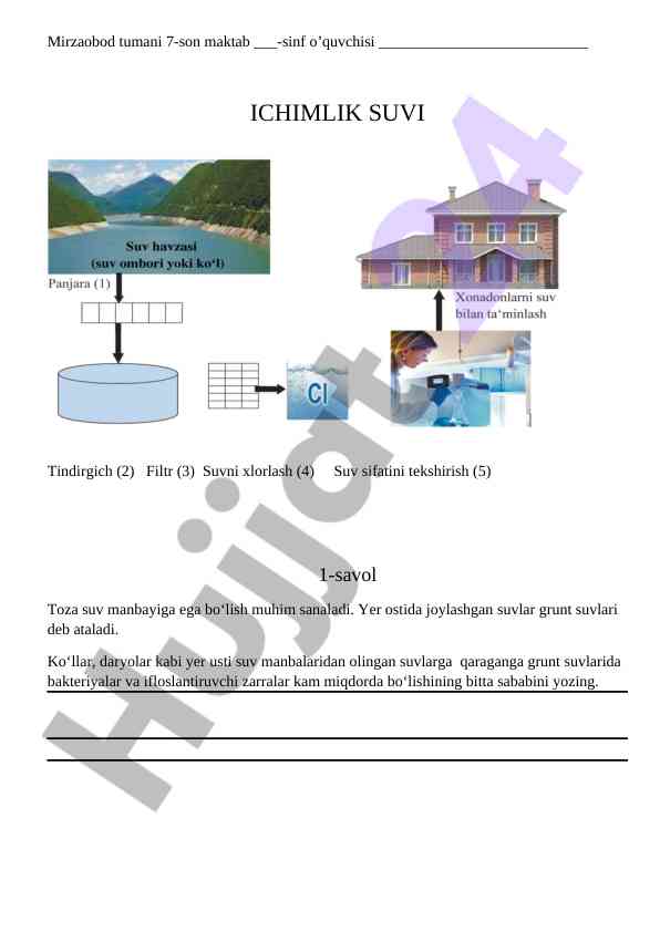 Suvni tozalash jarayoni haqida savollar