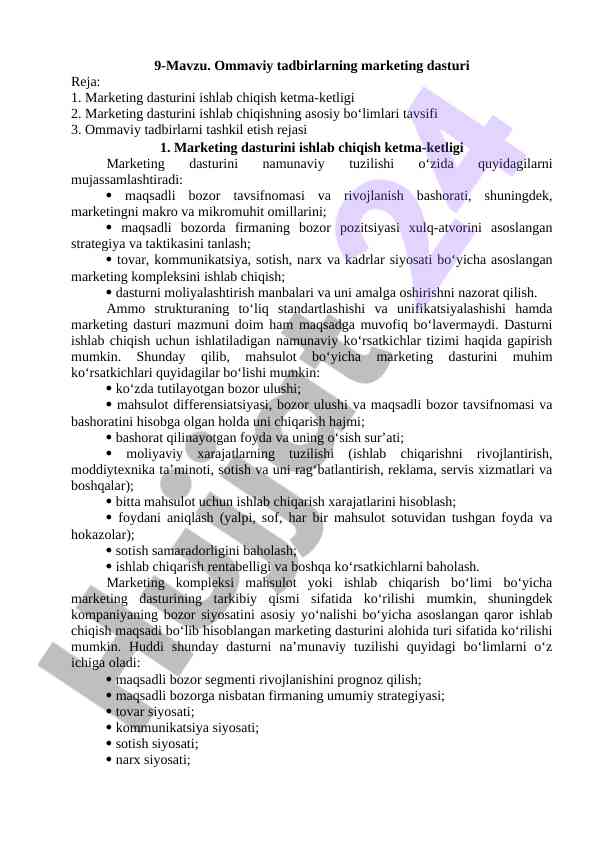 Ommaviy tadbirlarning marketing dasturi