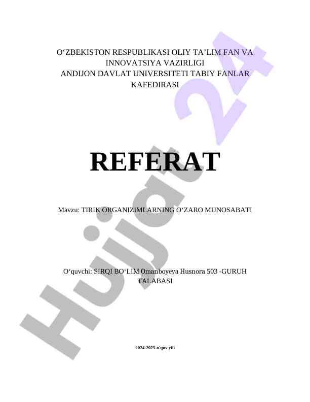 Tirik organizimlarning o'zaro munosabati