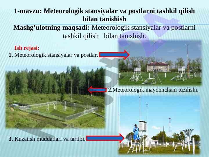Meteorologik stansiyalar tashkiloti va faoliyati