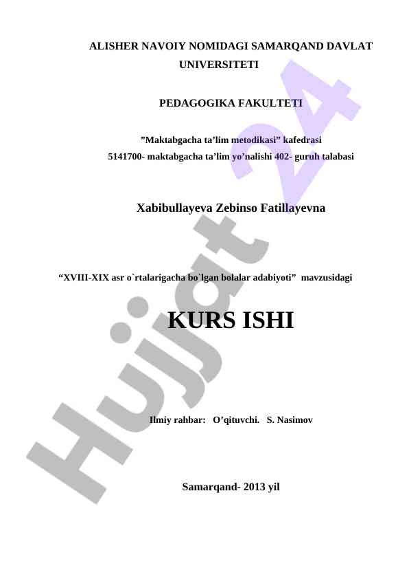 Bolalar adabiyoti xviii-xix asrlarda maktabgacha ta'lim