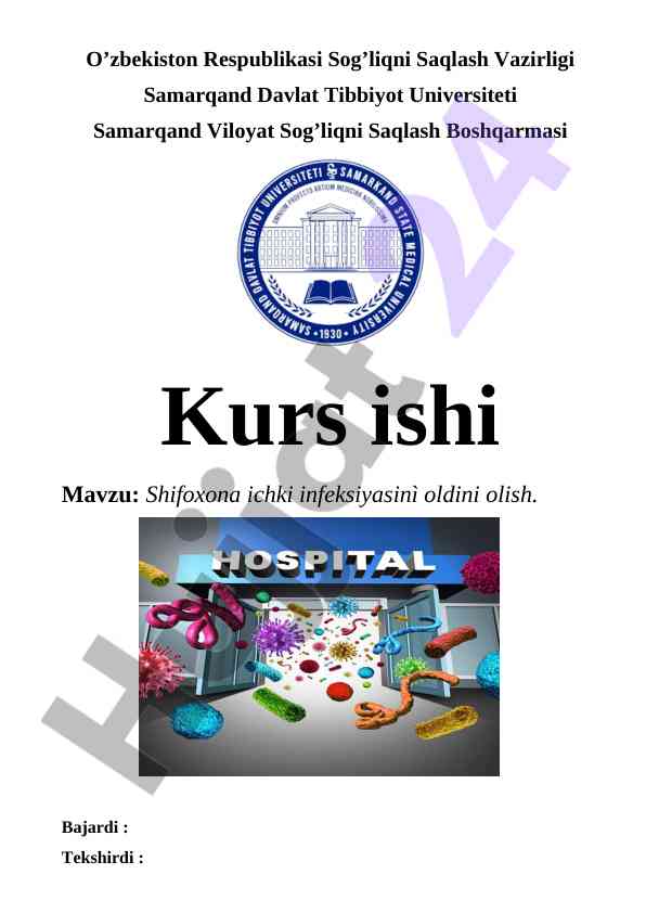 Shifoxona ichki infeksiyasinì oldini olish