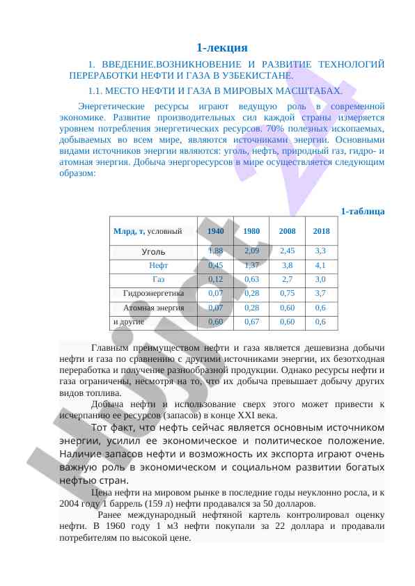 Введение в развитие технологий переработки нефти