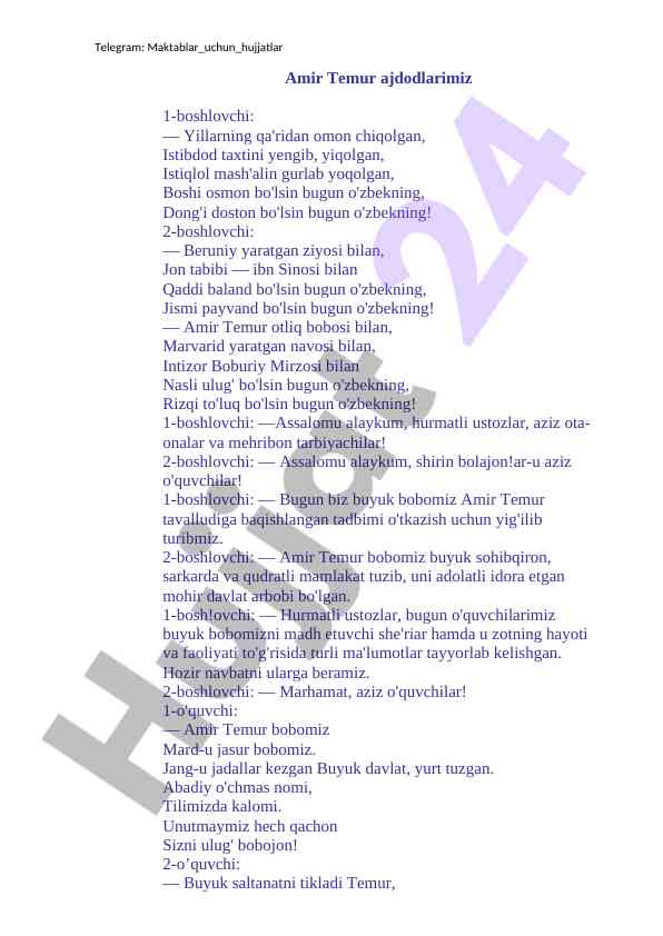 Amir temur tavalludi tadbiri haqida ma'lumotlar