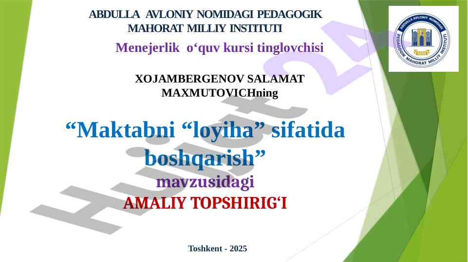 Maktabni loyiha sifatida boshqarish masalalari