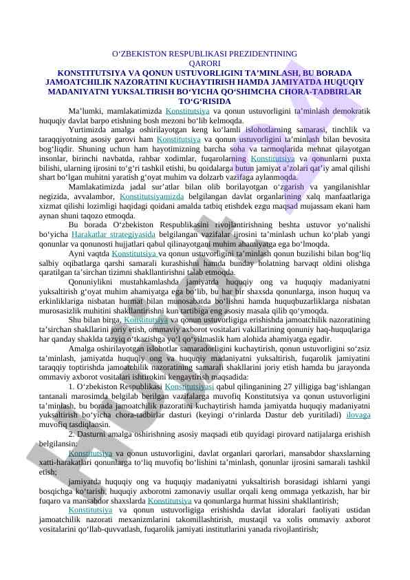 Konstitutsiyaviy tuzum va huquqiy madaniyatni yuksaltirish
