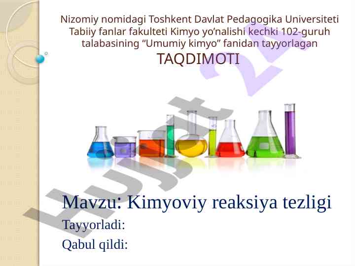 Kimyoviy reaksiya tezligi haqida taqdimot