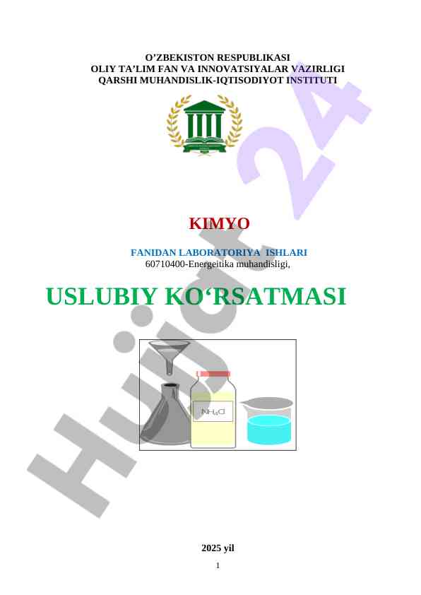 Energeitika muhandisligi laboratoriya ishlari uslubiy ko'rsatma