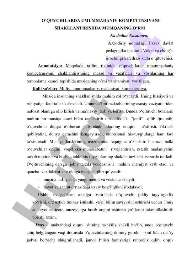 O‘quvchilarda umummadaniy kompetensiyani shakllantirish