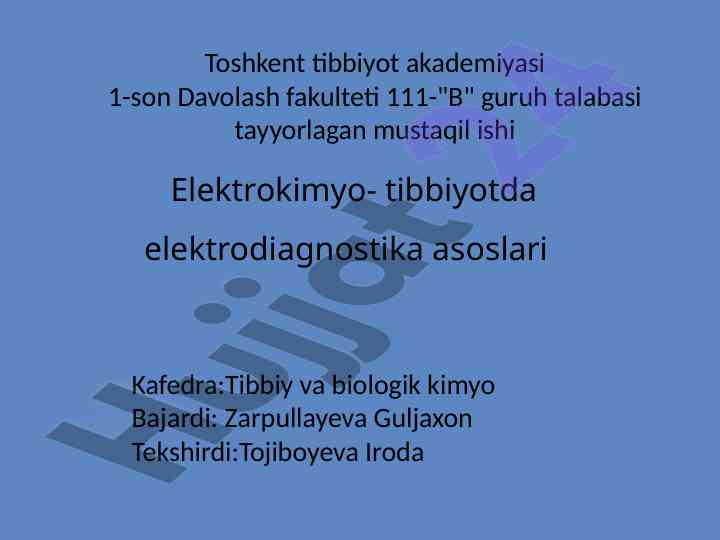 Elektrokimyo tibbiyotda elektrodiagnostika asoslari