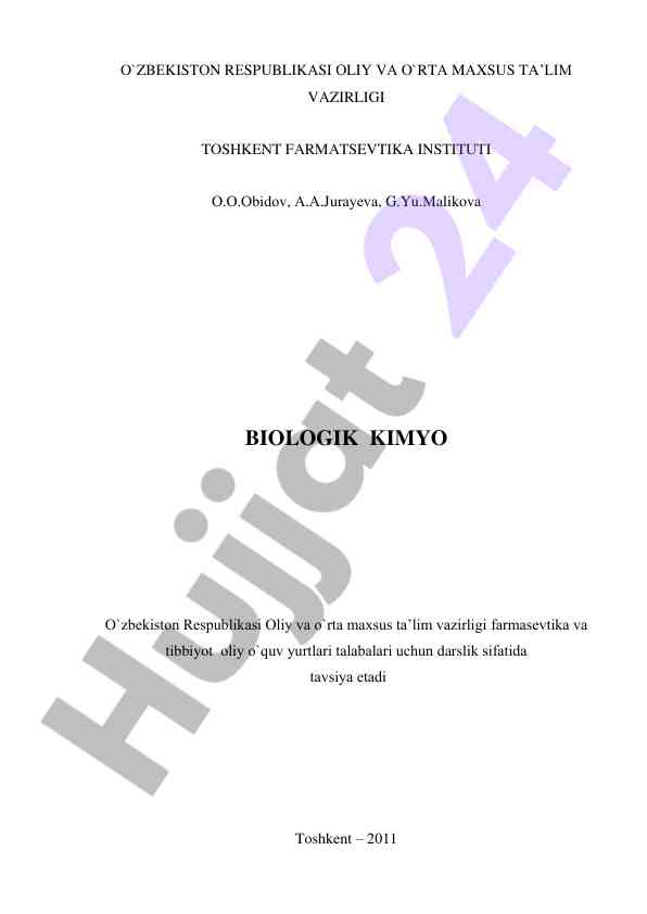 Biologik kimyo darsligi talabalar uchun