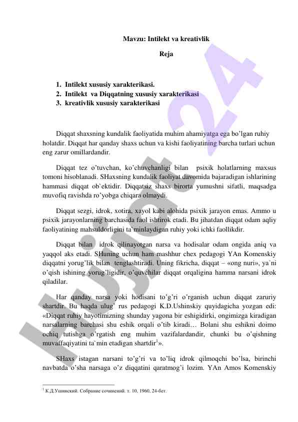 Intilekt va kreativlik haqida mavzular