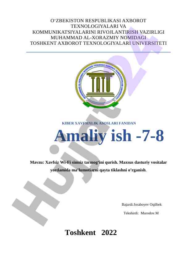 Xavfsiz wi-fi simsiz tarmog‘ini qurish amaliy ish