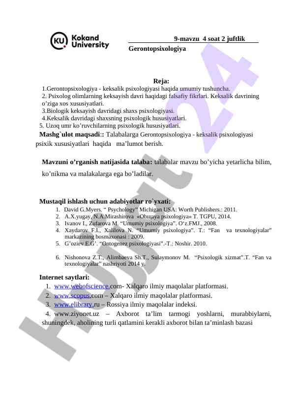 Gerontopsixologiya keksalik psixologiyasi tushunchalari