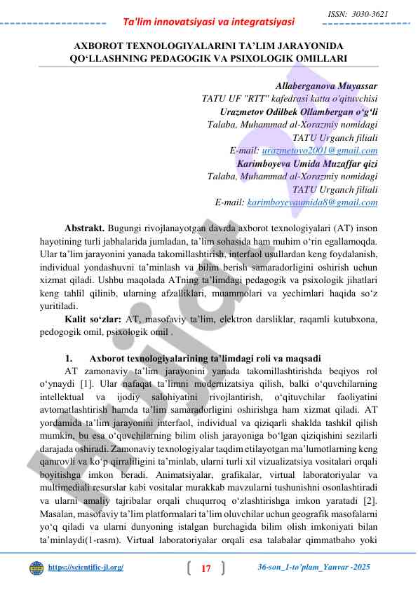 Axborot texnologiyalarini ta'lim jarayonida qo'llash