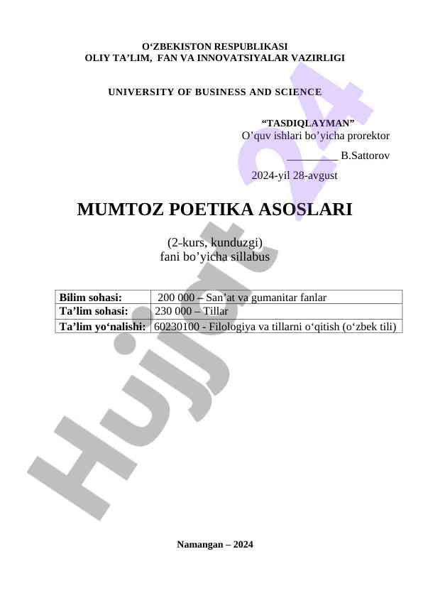 Mumtaz poetika asoslari sillabusi 2024