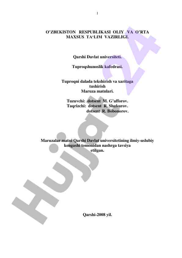 Tuproqni dalada tekshirish va xarita tushirish