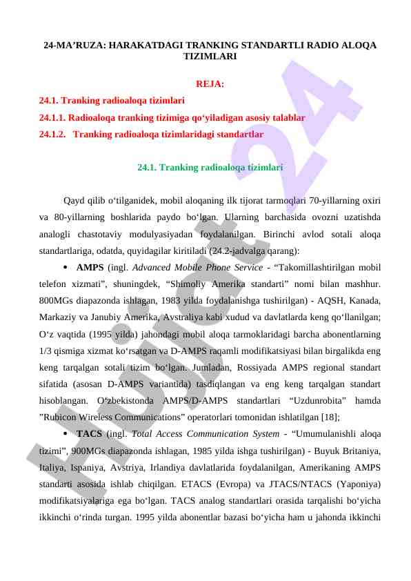 Tranking radioaloqa tizimlari bo‘yicha ma’ruza