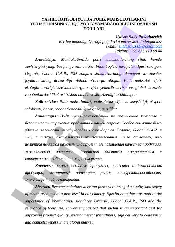Yashil iqtisodiyotda poliz mahsulotlarini yetishtirish