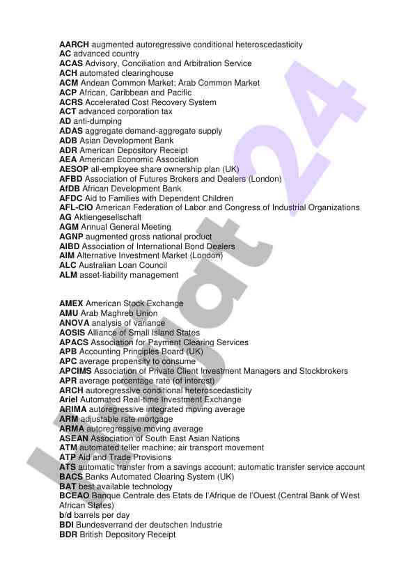 Aarch analysis of economic terms and organizations