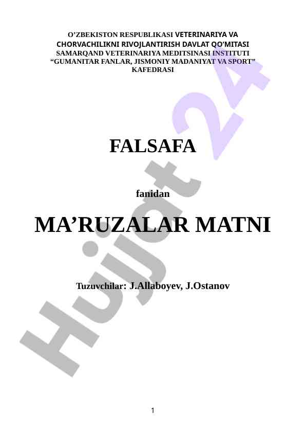 Falsafa fanining predmeti va jamiyatdagi rohi