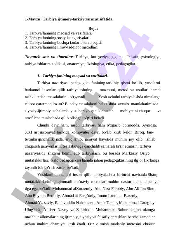 Tarbiya ijtimoiy-tarixiy zarurat sifatida