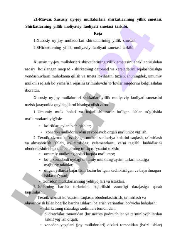 Xususiy uy-joy mulkdorlari shirkatlari smetasi