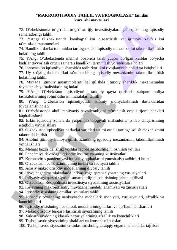 Makroiqtisodiy tahlil va prognozlash