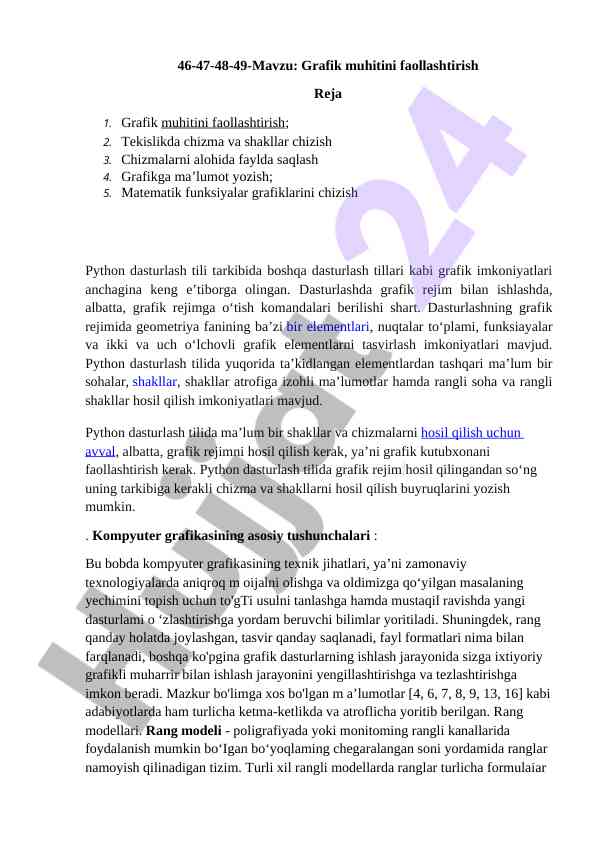 Grafik muhitini faollashtirish uchrastirilgan usullar