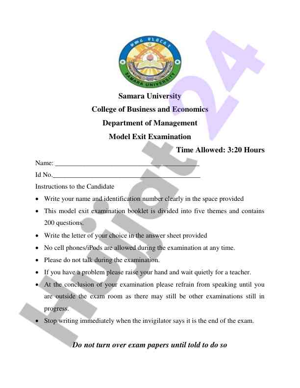 Model exit examination guidelines for management course