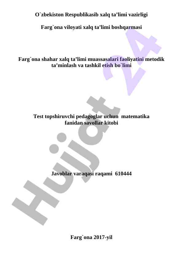 Matematika fanidan test savollari kitobi