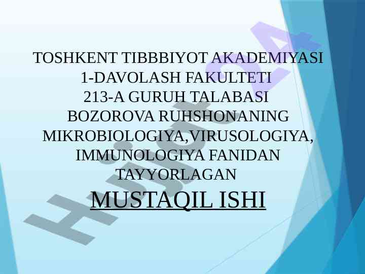 Mikrobiologiya virusologiya immunologiya mustaqil ish
