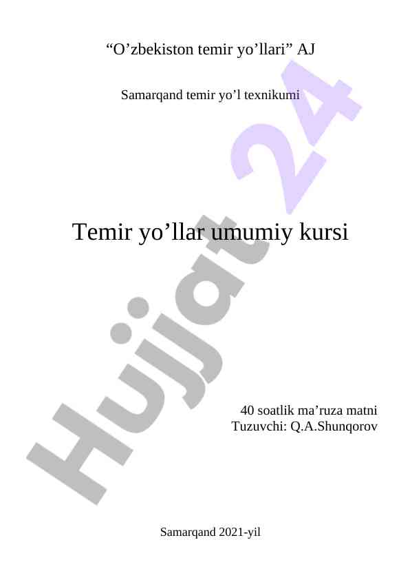 Temir yo’llar umumiy korsi ma’ruza matni