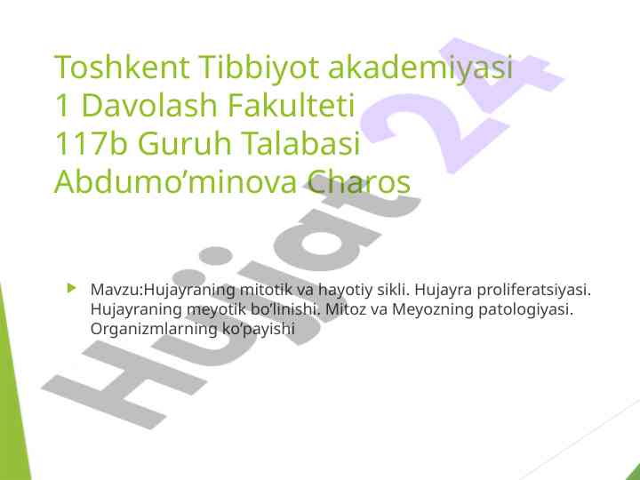 Hujayraning mitotik va hayotiy sikli tadqiqoti