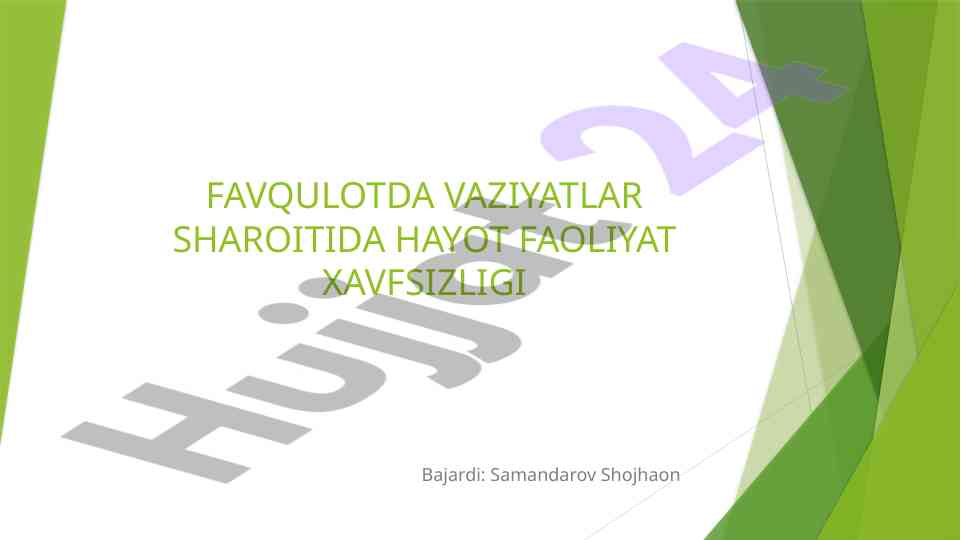 Favqulodda vaziyatlar sharoitida hayot faoliyati xavfsizligi