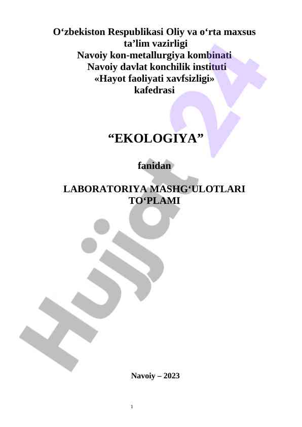 Ekologiya fanidan laboratoriya mashg‘ulotlari to‘plami