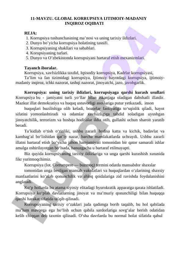 Global korruptsiya va ijtimoiy-madaniy inqiroz oqibati