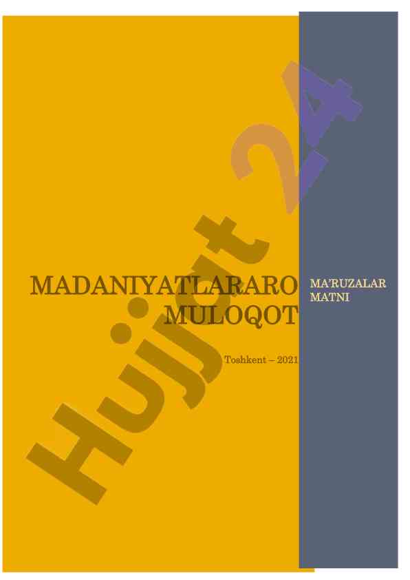 Madaniyatlararo muloqot fanidan ma'ruzalar matni