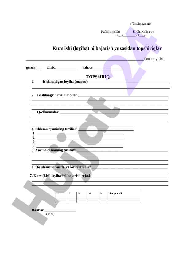 Kurs ishlari yuzasidan topshiriqlar rasmiylari