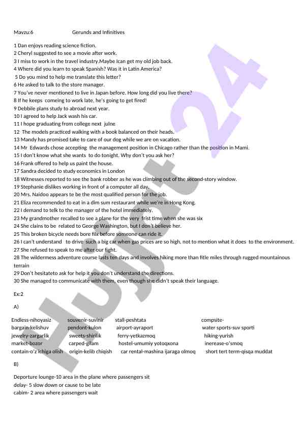 Gerunds and infinitives learning guide