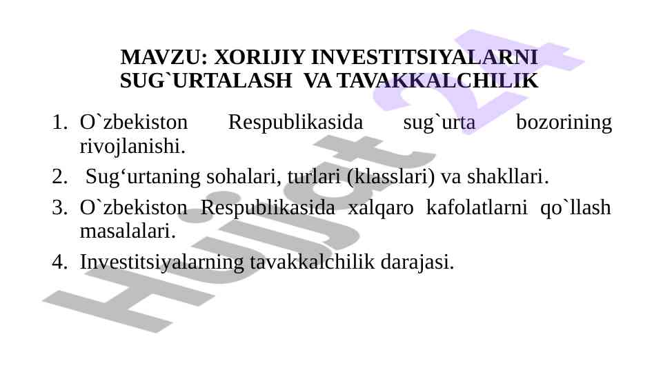 Sug'urta bozori rivojlanishi o'zbekistonda