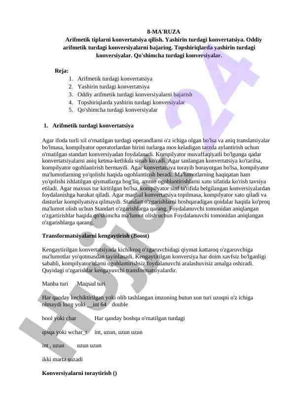 Arifmetik tiplarni konvertatsiya qilish