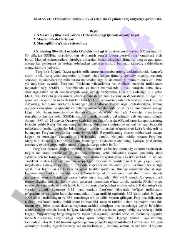 O’zbekistonning mustaqillikka erishishi tahlili