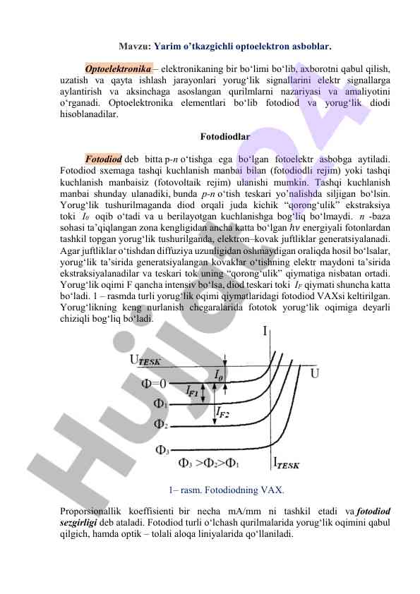 Yarim o’tkazgichli optoelektron asboblar mavzusi
