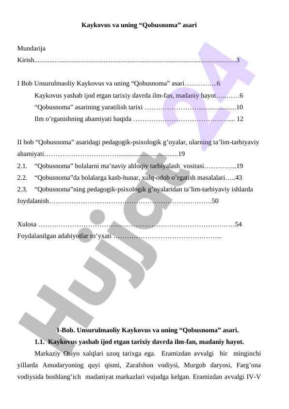 Kaykovus va qobusnoma asarining ta’limdagi ahamiyati
